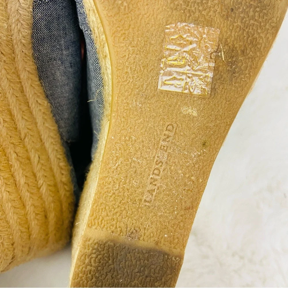 Lands' End denim Blue espadrille Wedge Sandals size 10